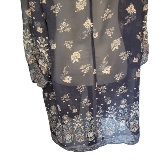 Band of gypsies sheer kimono cardigan cover up blue floral pattern size medium - Picture 4 of 7